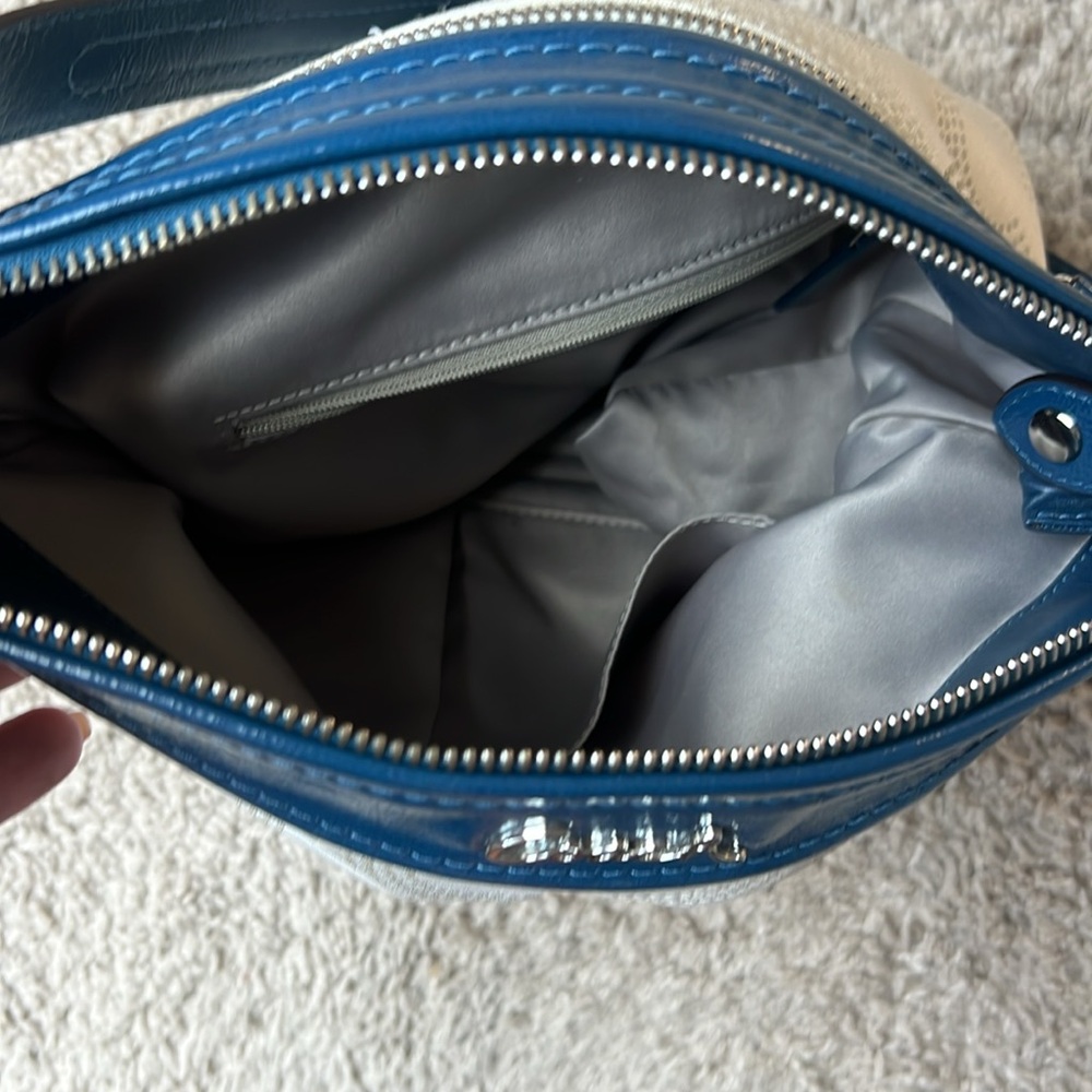 Coach Ashley Dot Print Shoulder Bag Tan with Blue Leather Trim Retro Iconic Logo - Picture 5 of 9
